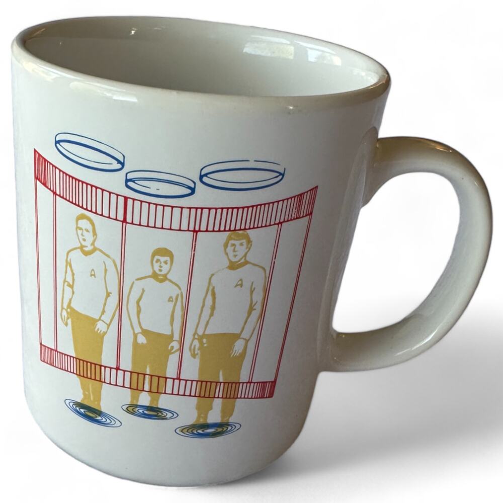 1989 Star Trek Kirk Spook McCoy in Transporter Room Coffee Tea Cup Mug Good Used